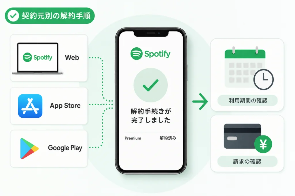 契約元ごとのSpotify Premium解約手順は?