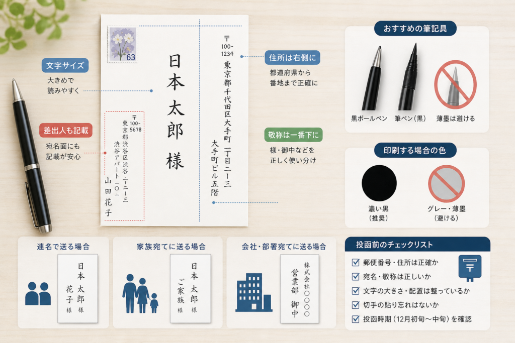 宛名に薄墨は使う?手書きのペンと印刷色