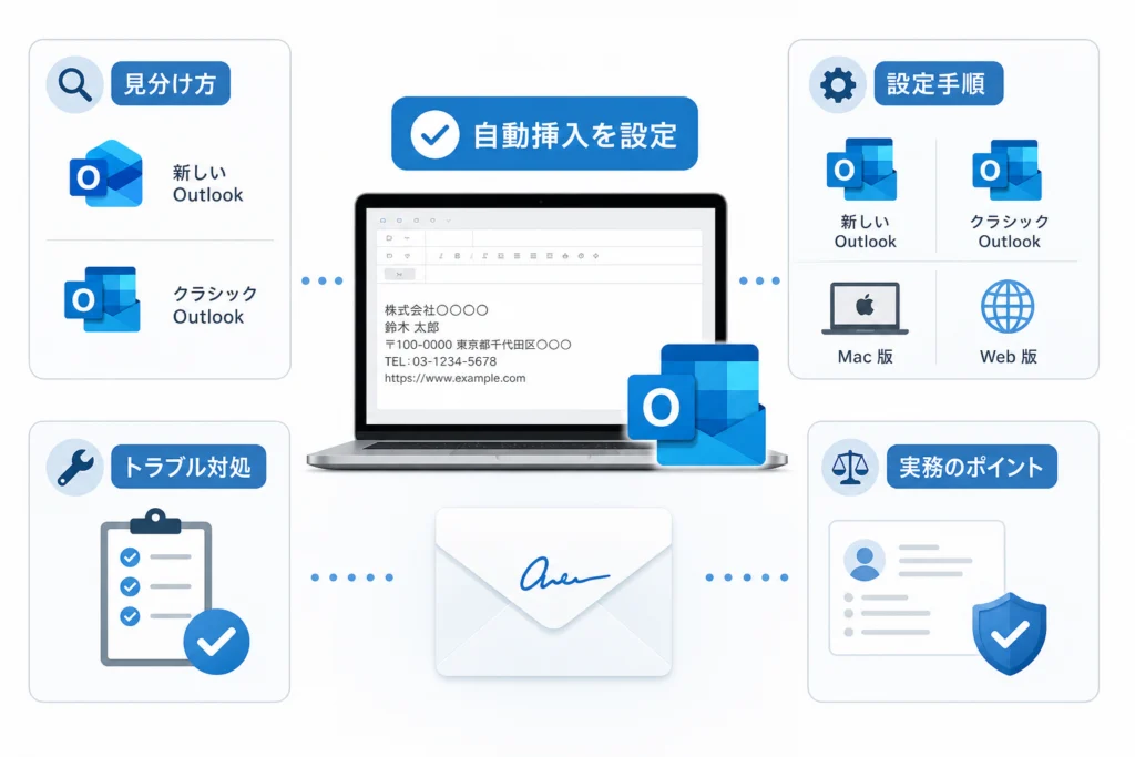 新しいOutlookで署名を自動挿入するには？