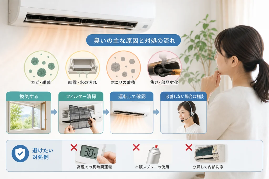 暖房のつけ始めに臭いが出る主な原因