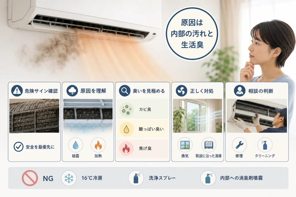 暖房のつけ始めに臭う原因は、内部の汚れと吸着した生活臭