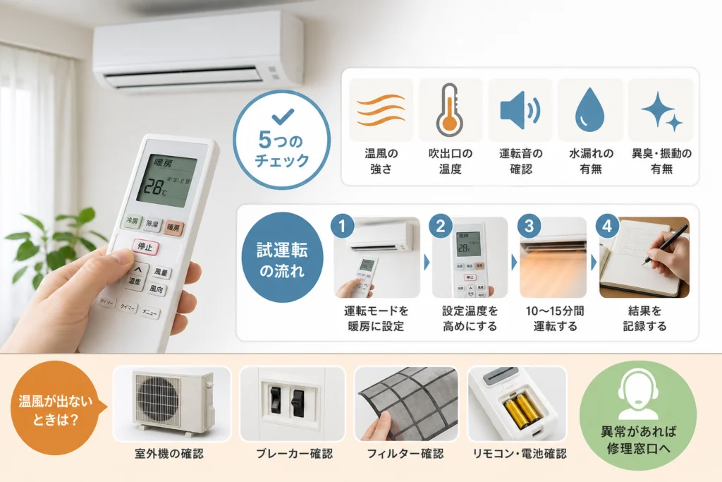 暖房試運転はどの順番で進める？