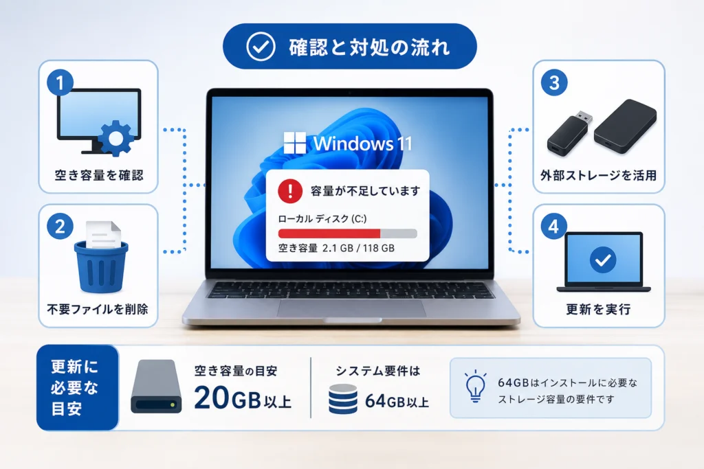 更新に必要な空き容量は何GB？64GBのシステム要件との違い