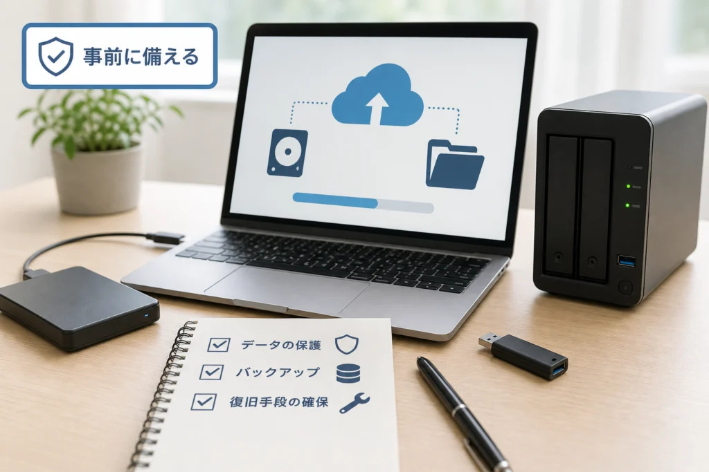 更新作業の前にバックアップと復旧手段を準備する