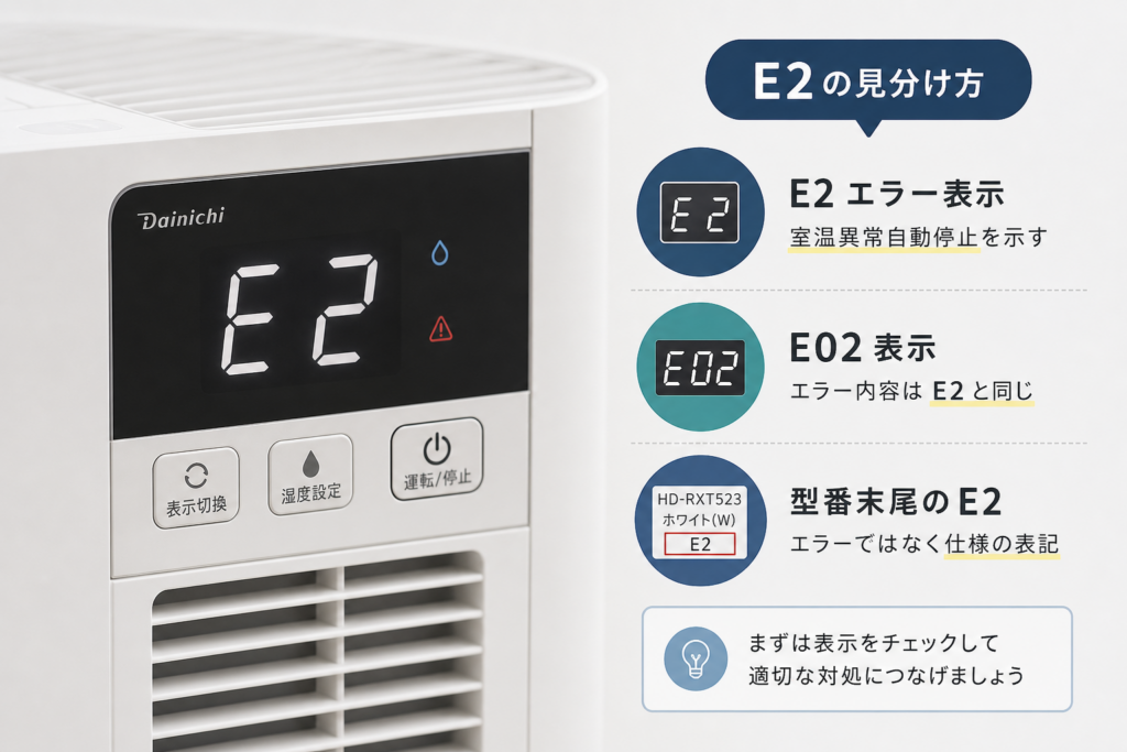 最初に確認｜E2エラー・E02・型番末尾E2の見分け方