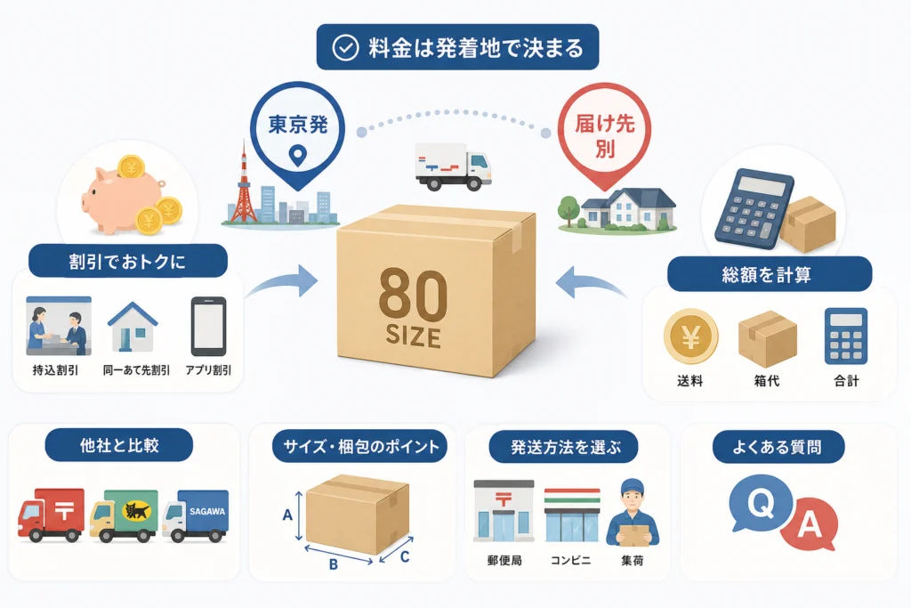 東京発のゆうパック80サイズは届け先別に料金を確認する