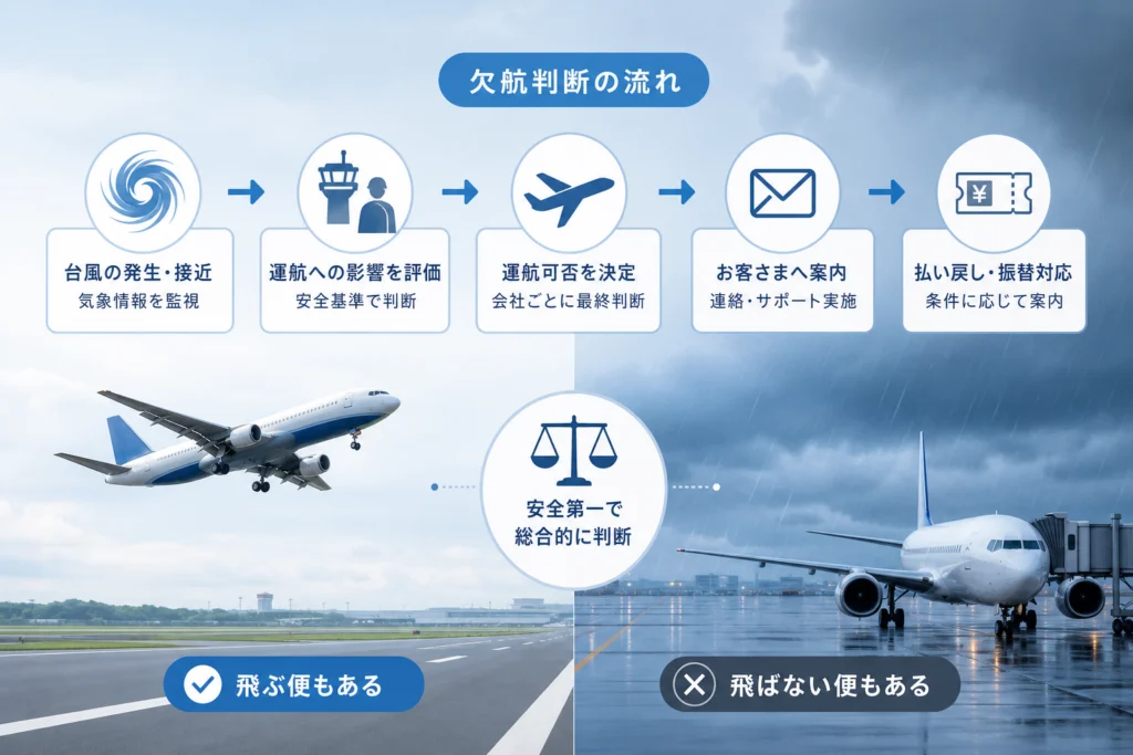 欠航判断の流れと、台風でも飛ぶ便・飛ばない便がある理由