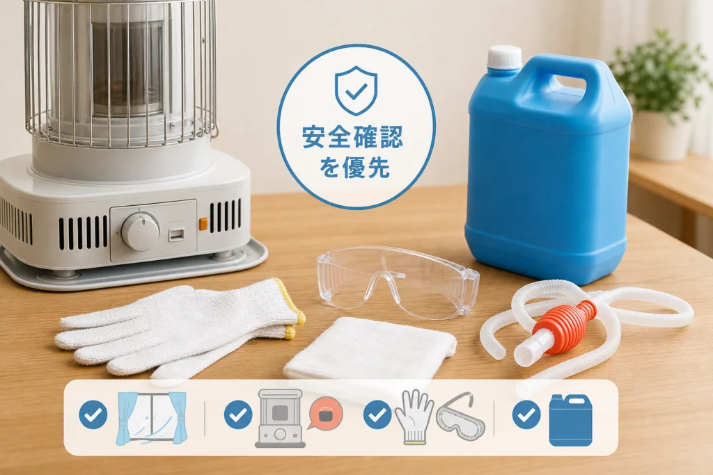 残った灯油を抜く前の安全確認と準備