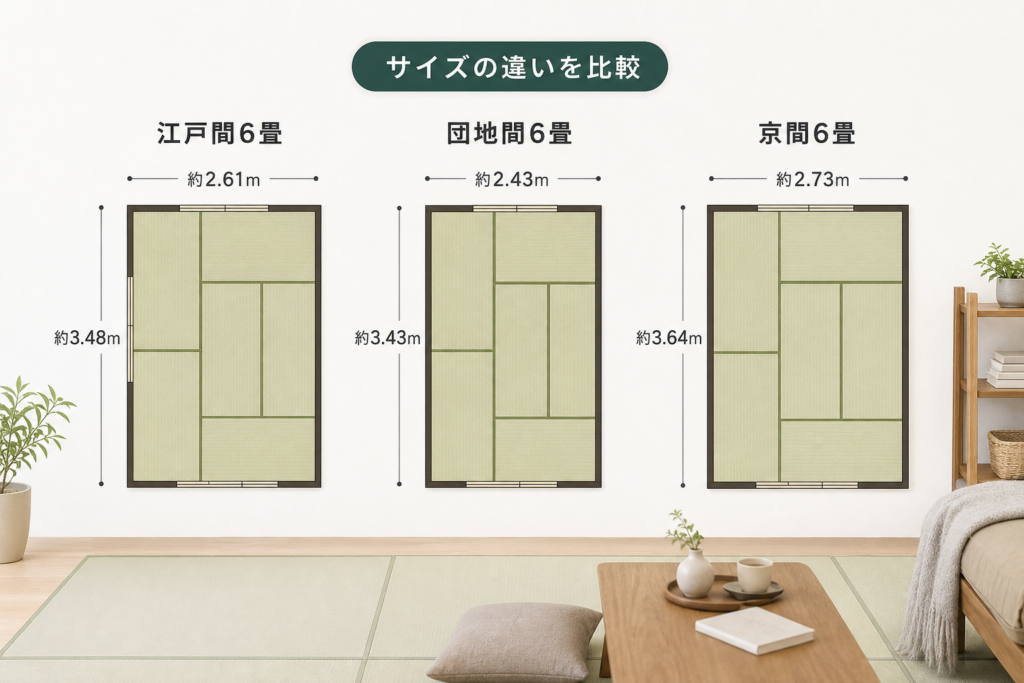 江戸間6畳や団地間6畳と京間6畳は同じ六畳でもこんなにサイズが違う