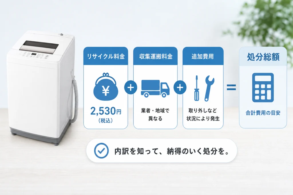 洗濯機の処分総額は？リサイクル料金と追加費用の内訳