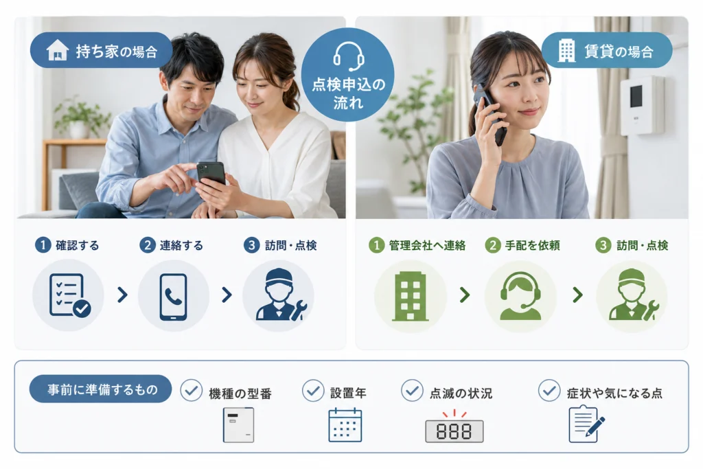 点検申し込みはどこへ?持ち家・賃貸別の対応手順