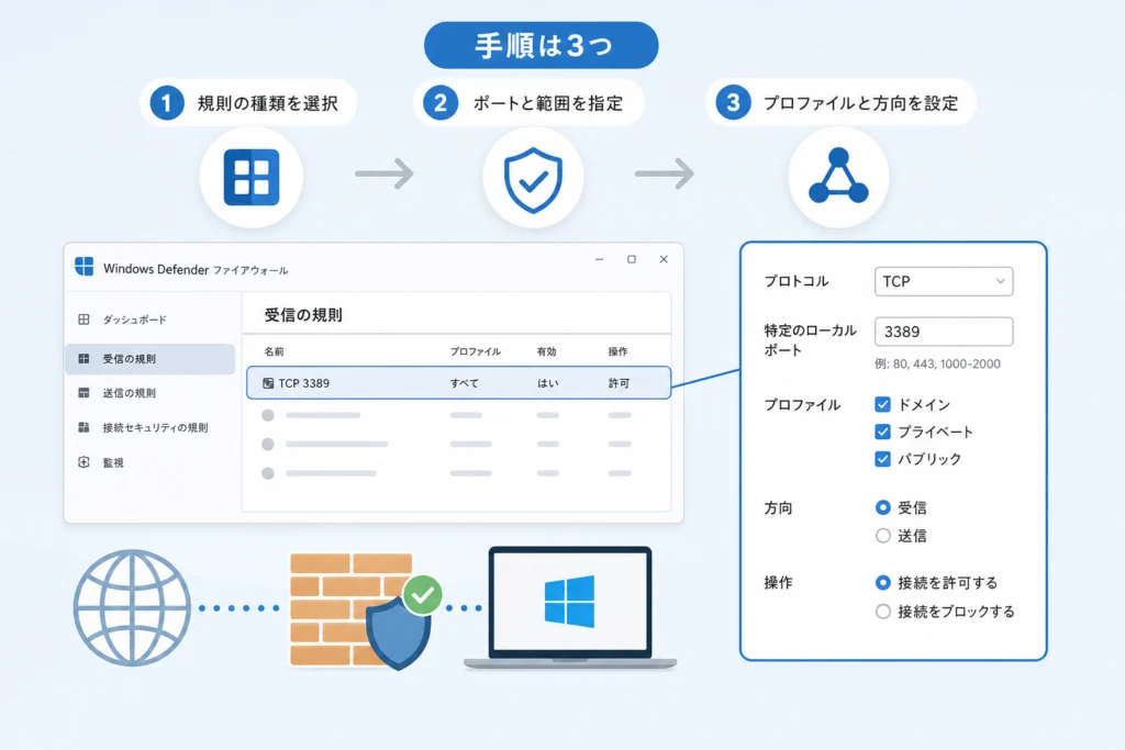 特定ポートを許可する手順と安全な範囲指定