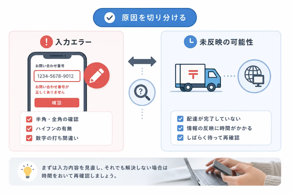 番号の入力エラーと、原因を特定できない状態を分ける