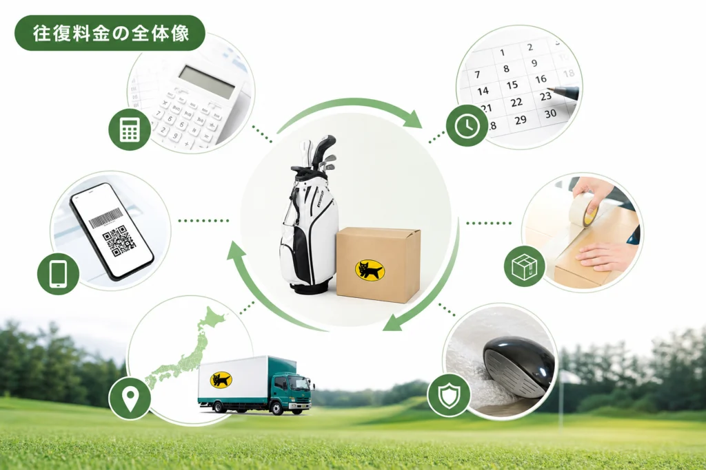 発着地別の往復料金とキャディバッグの受付条件