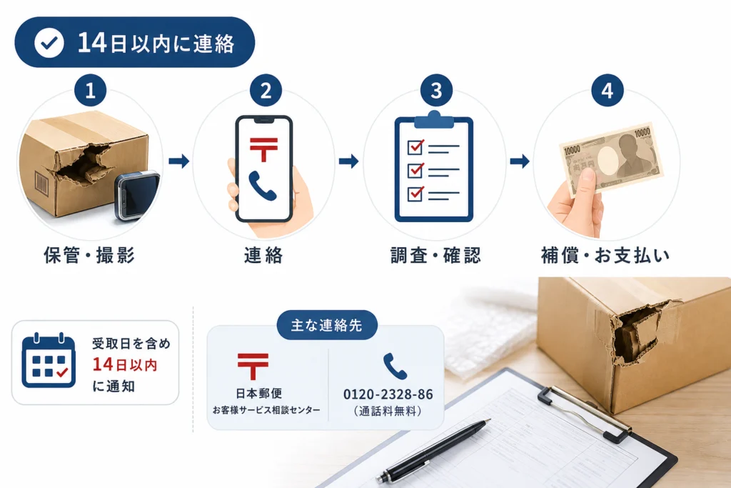 破損の連絡先と14日以内の通知ルール