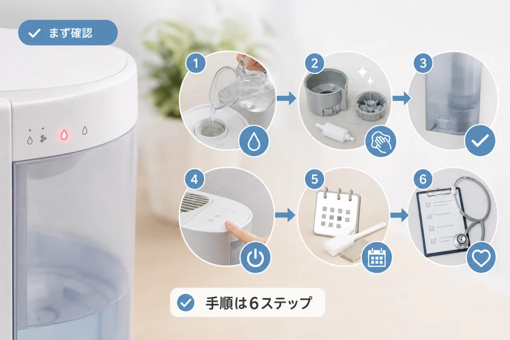 給水・清掃の前に止めるべき症状