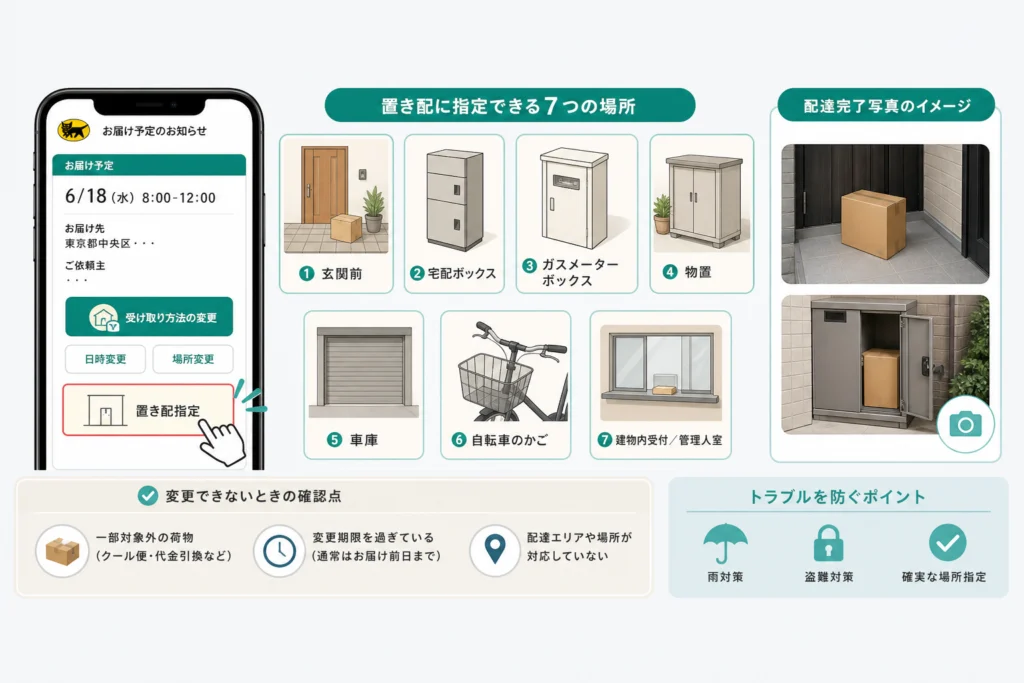 置き配に指定できる7つの場所と配達完了写真