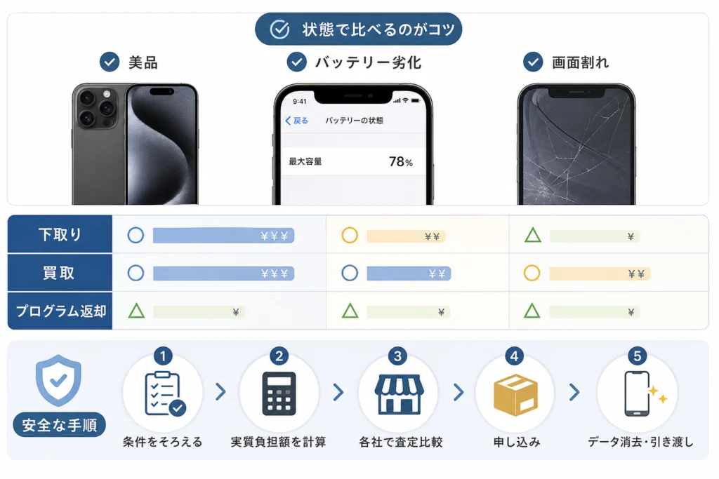 美品・バッテリー劣化・画面割れで査定の比べ方は変わる?