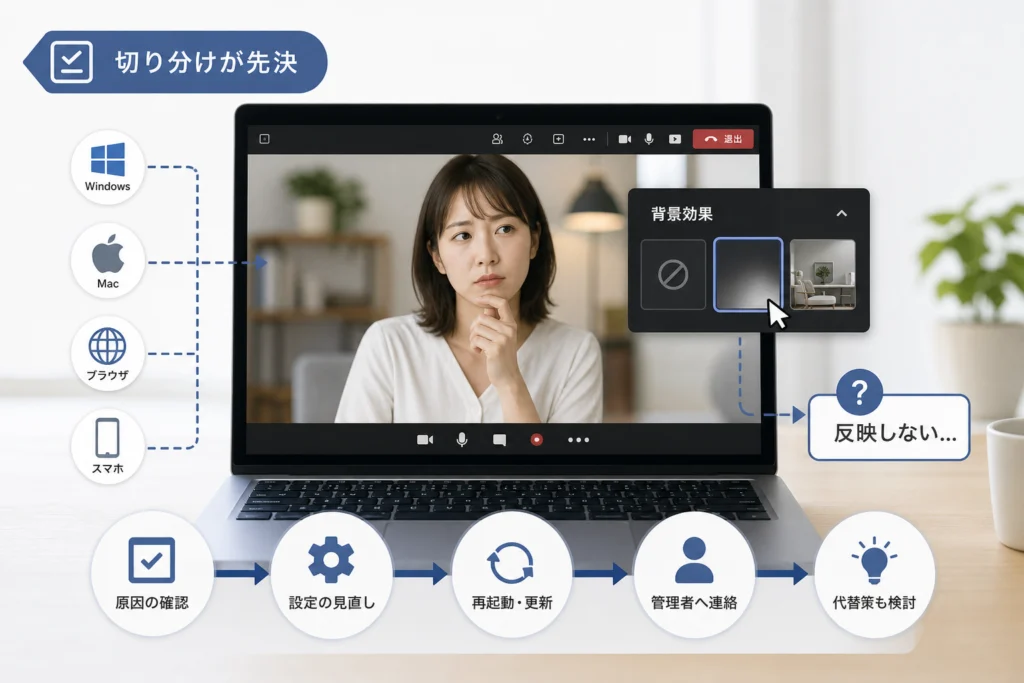 背景ぼかしを選んでも反映されないときの対処法
