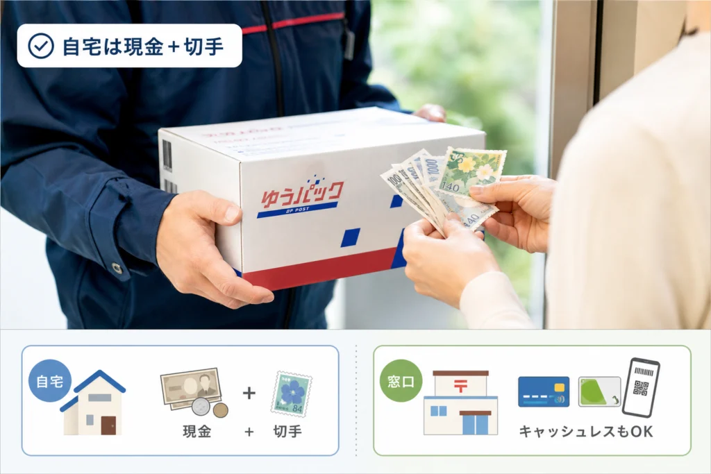 自宅配達時の支払いルール|切手は現金と組み合わせられる