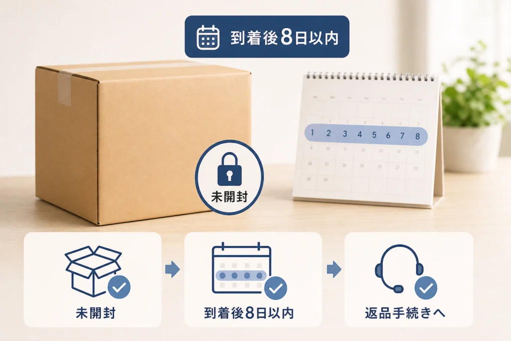 自己都合返品の条件|未開封・到着後8日以内の扱い