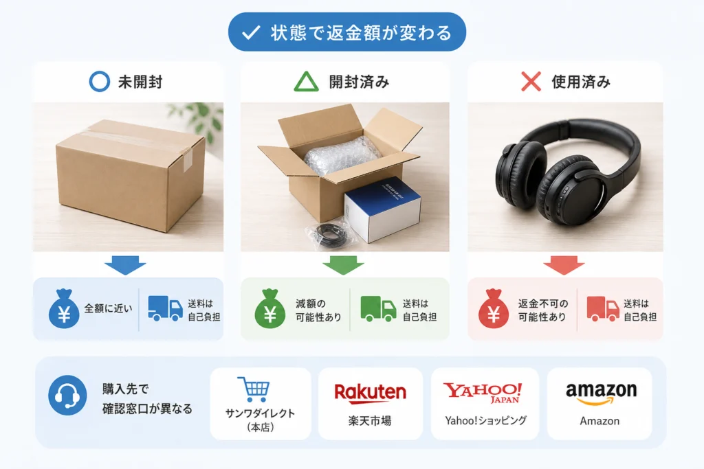 自己都合返品の条件|未開封・開封済み・使用済みの違い