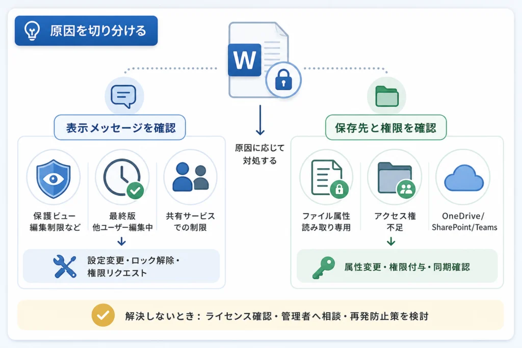 表示メッセージと保存先で「読み取り専用」の原因を切り分ける