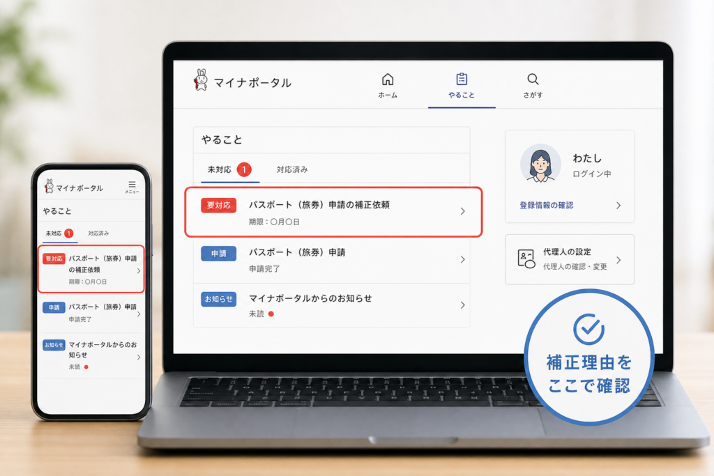 補正理由はマイナポータルのどこで確認できる？