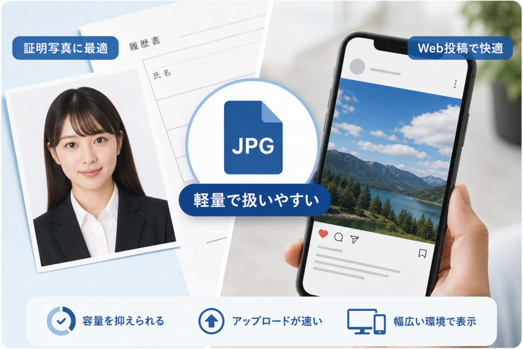 証明写真やWeb投稿でJPGが推奨される理由