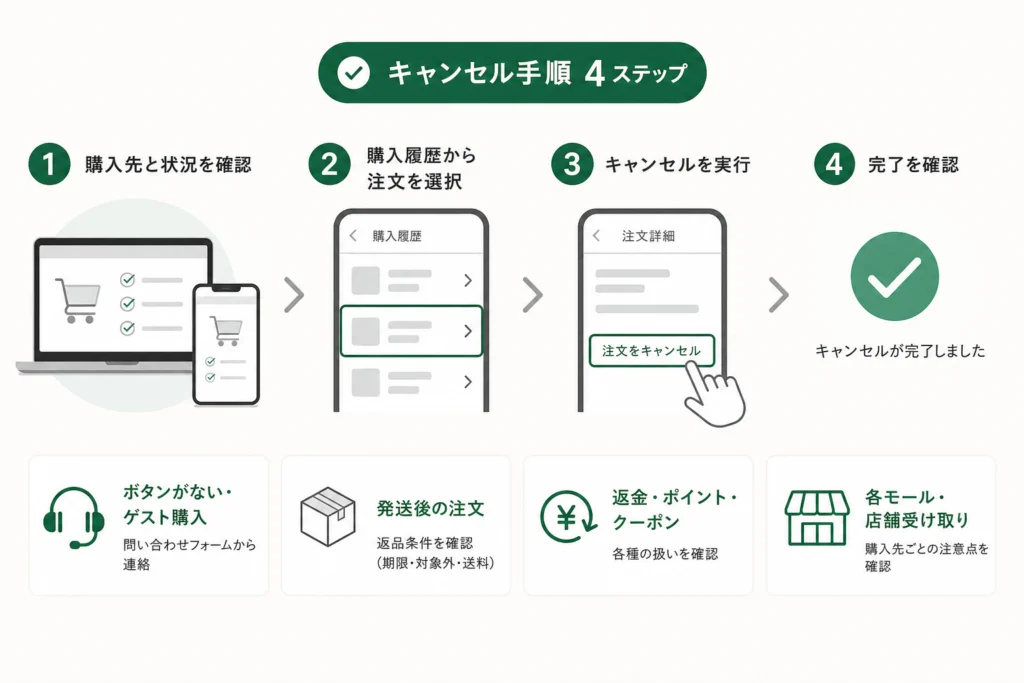 購入履歴から注文キャンセルを進める手順