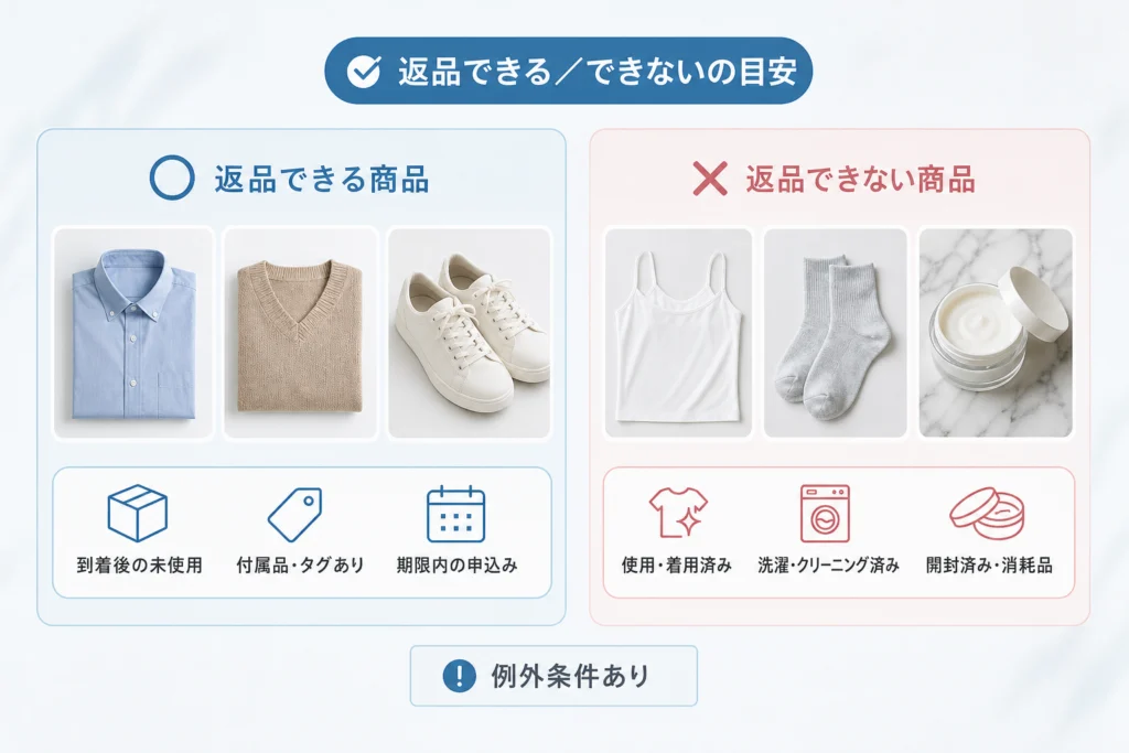 返品できる商品・できない商品と例外条件