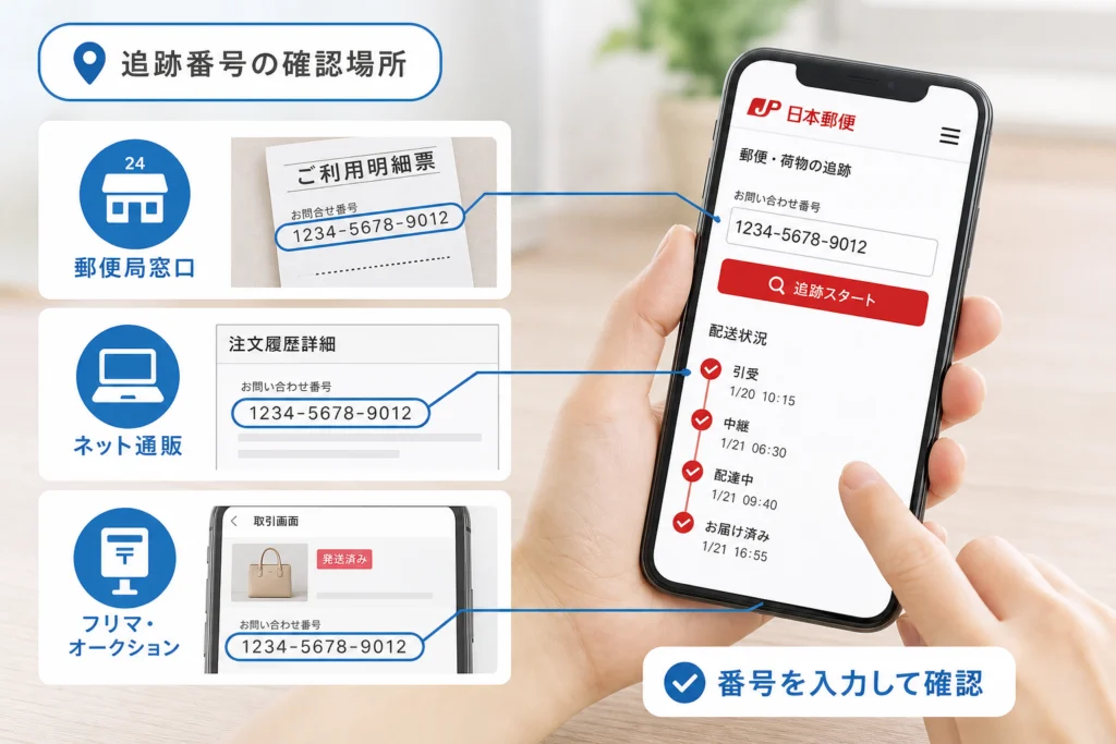 追跡番号はどこにある？発送方法別の確認場所
