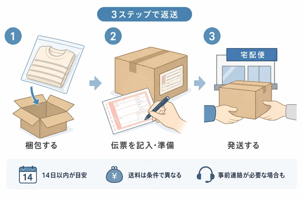 通常の自己都合返品を返送する3ステップ