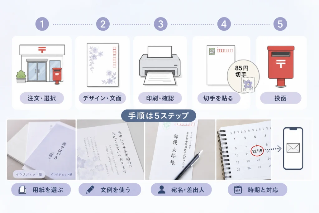 郵便局のプリントサービスでは、どの順に注文する?