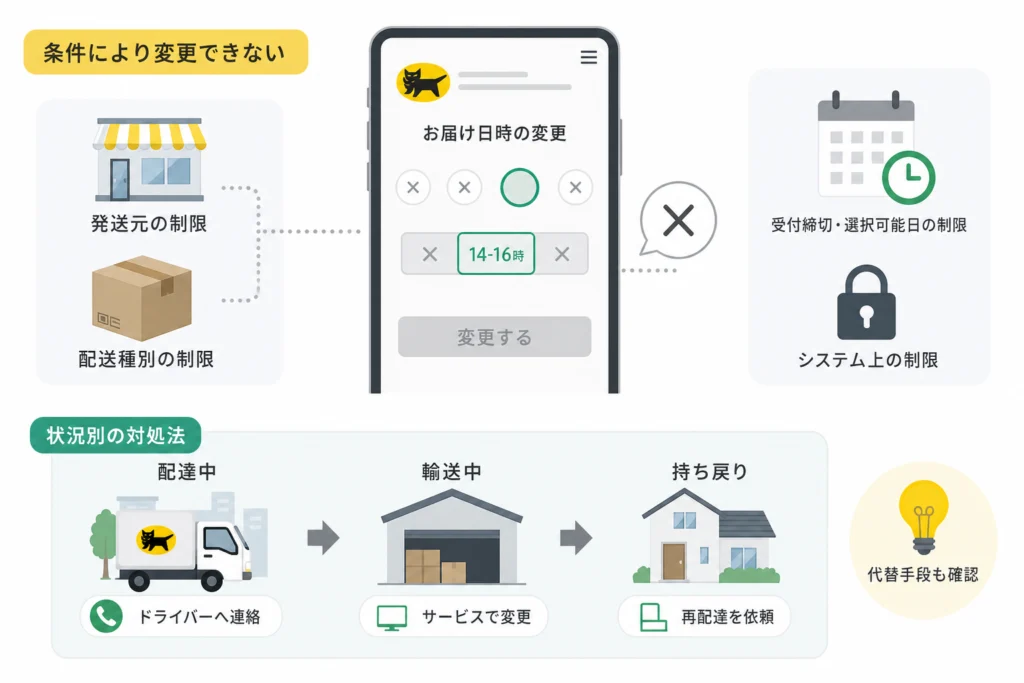 配送種別や発送元の条件で日時変更できないケース