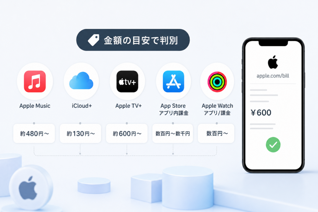 金額から推測するapple.com billの代表的なサービス例