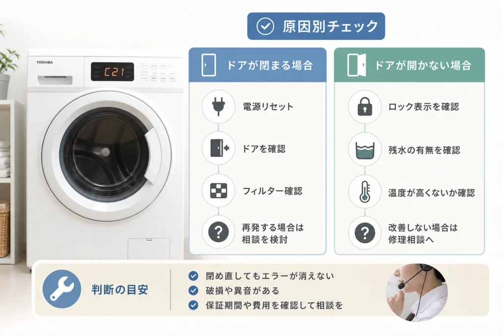 閉め直してもC21が消えない原因と修理相談の目安