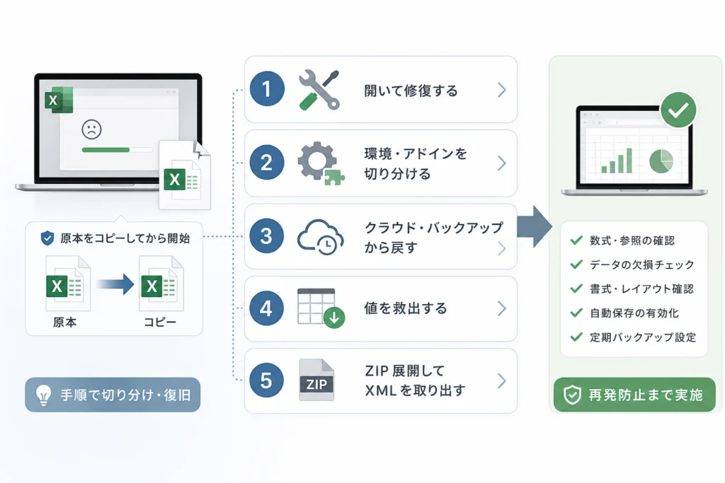 開く途中でExcelが落ちる場合、何を切り分ける？
