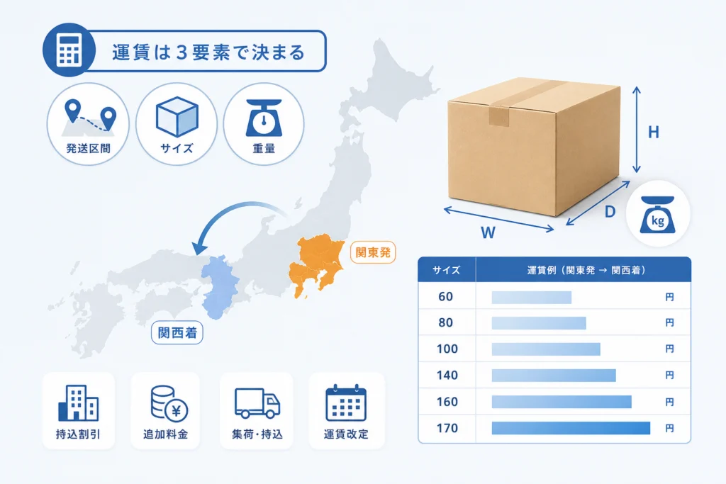 関東発・関西着の基本運賃例