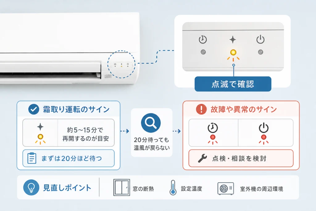 霜取りと別の点滅は、ランプのどこで見分ける?