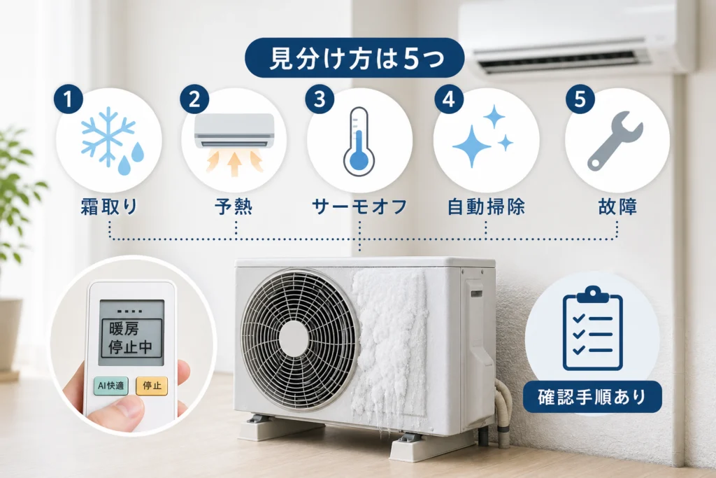 霜取り・予熱・サーモオフ・自動掃除・故障の見分け方