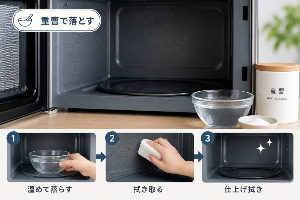 電子レンジ清掃前の取扱説明書確認と安全な水拭き手順