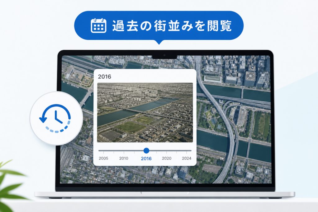Googleマップで過去の航空写真・街並み（タイムマシン機能）を見る手順