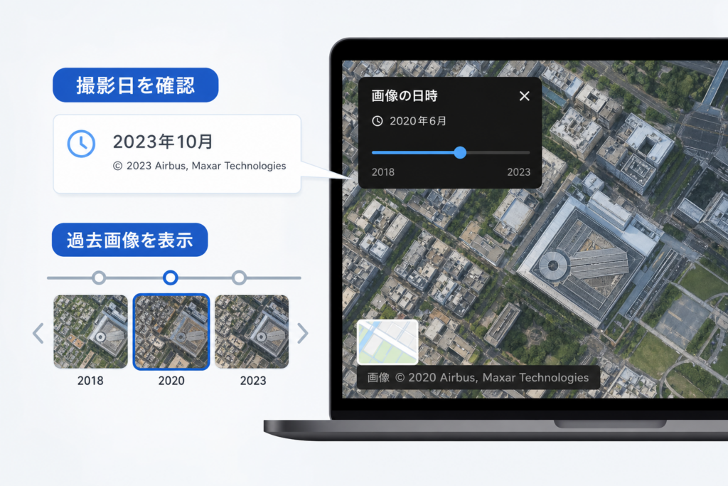 Googleマップ航空写真の撮影日・更新頻度の調べ方と過去画像を見る方法