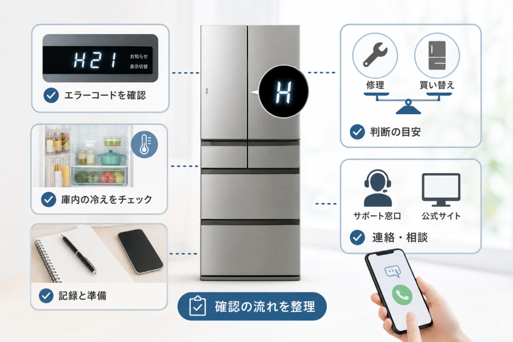H表示と庫内冷却は、分けて確認する