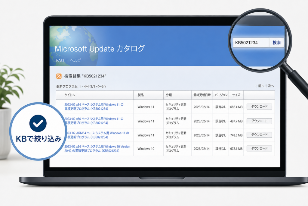 Microsoft Update カタログでのKB検索・絞り込み手順