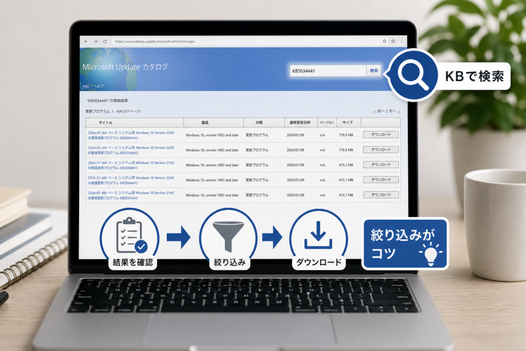 Microsoft Update カタログでのKB検索方法と絞り込みのコツ