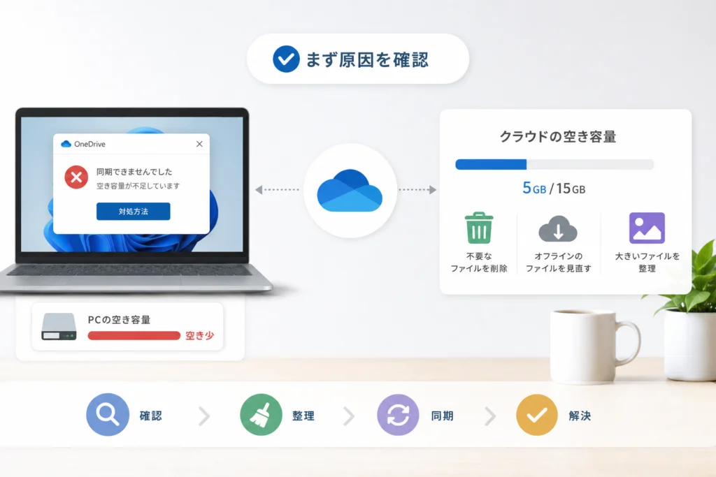 PCだけ空きが少ない場合、クラウドのファイルを消す前に
