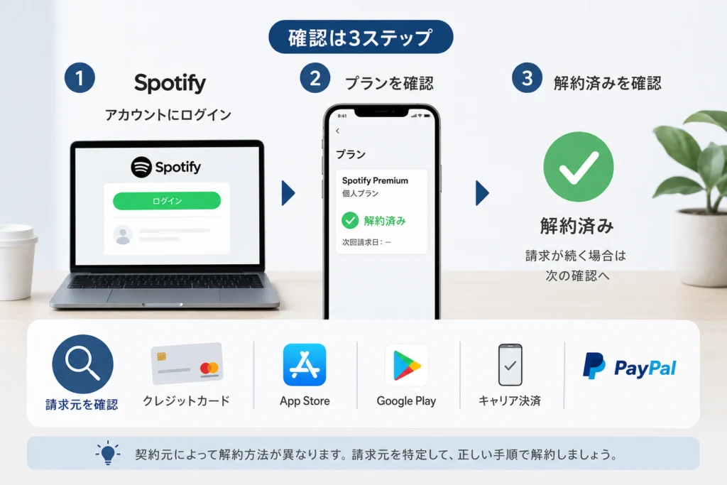 Spotify Premiumの解約が済んだか、どこで確認する?