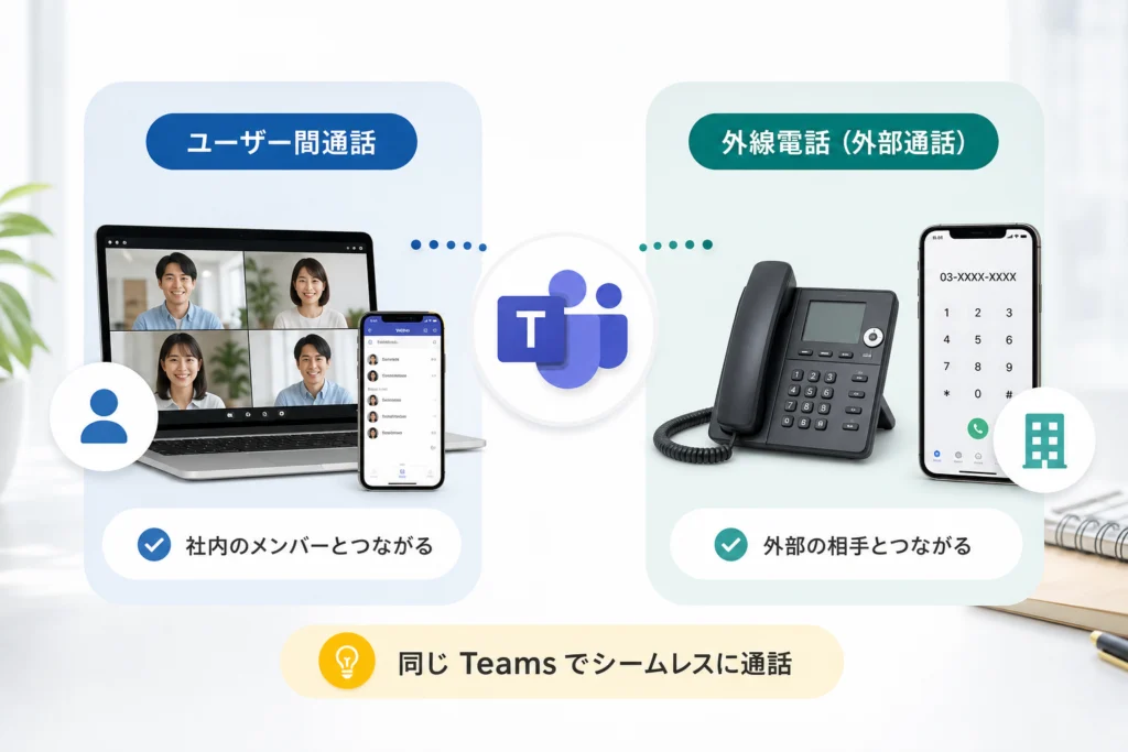 Teamsで電話はできる？ユーザー間通話と外線電話の違い